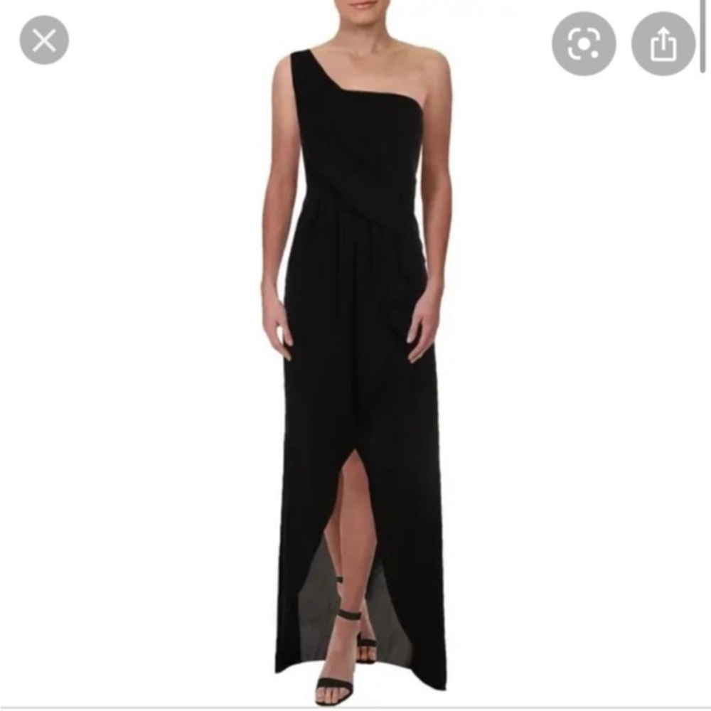 BCBGMaxazria Kail One Shoulder Black Chiffon Maxi Gown Dress 6